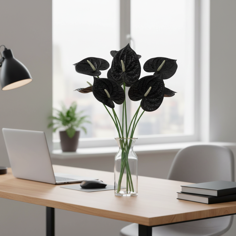 Fleur Artificielle Noir En Fleur Calla Avec Silhouette Fine