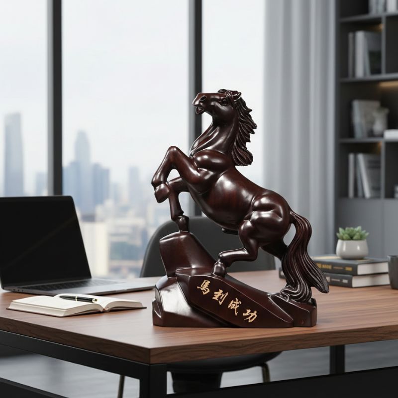 Sculpture En Bois Cheval Sculpté Avec Finition Lisse Élégante