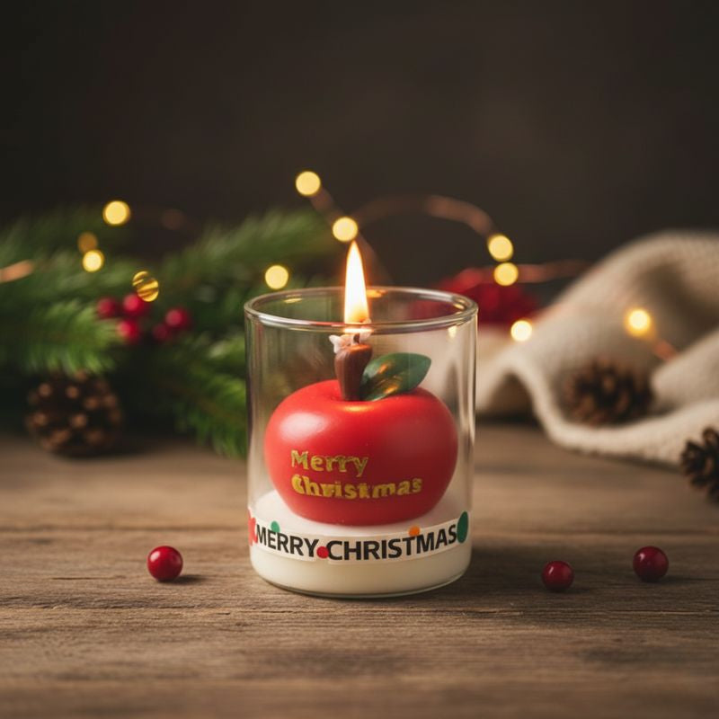 Décoration de Noël Bougie Parfumée Pomme Rouge en Verre
