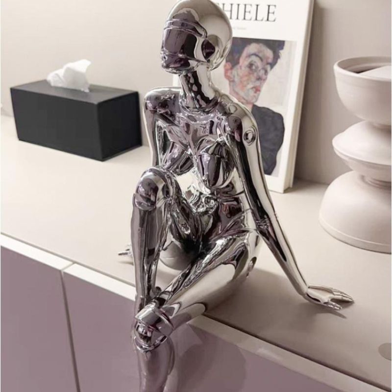 Sculpture Moderne Femme Chrome Design Contemporain