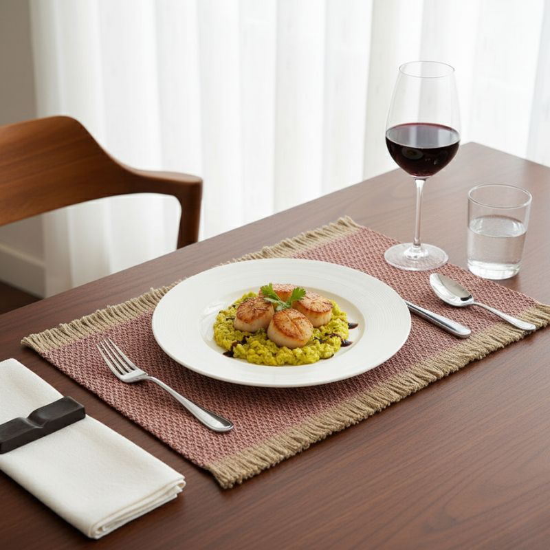 Set De Table En Papier Naturel Avec Finition Frangée Lot de 4 Pièces