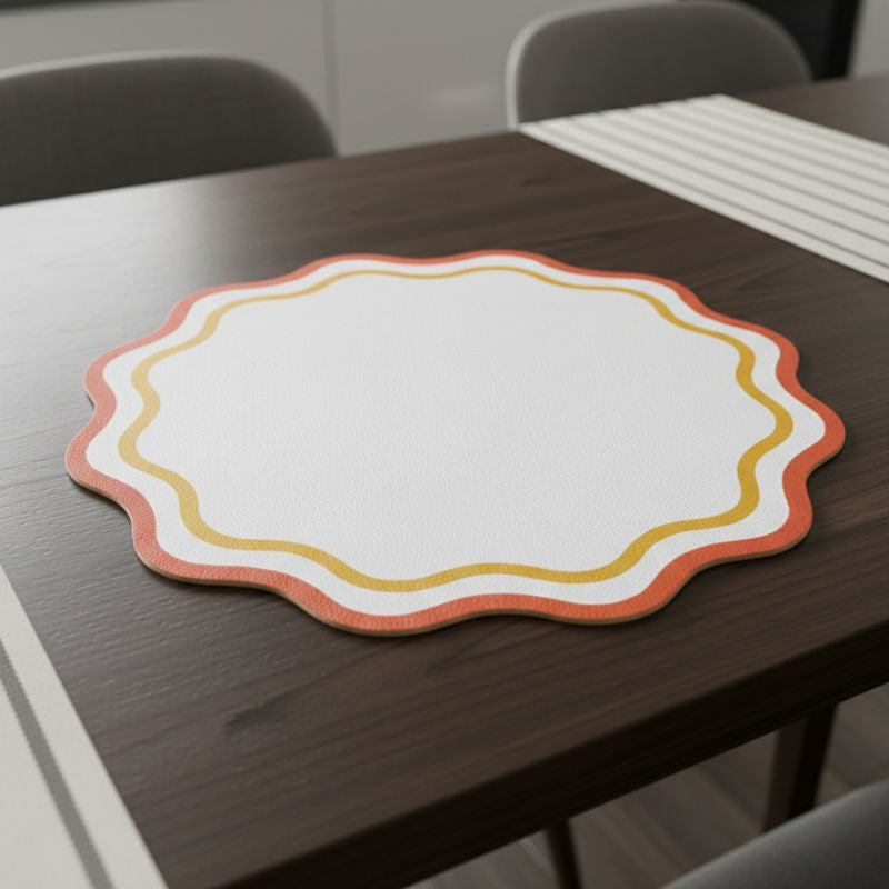 Set De Table Cuir Design Fleur Bord Ondulé
