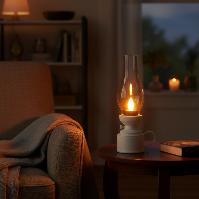 Éclairage de Table Vintage à LED Imitation Lanterne à Pile
