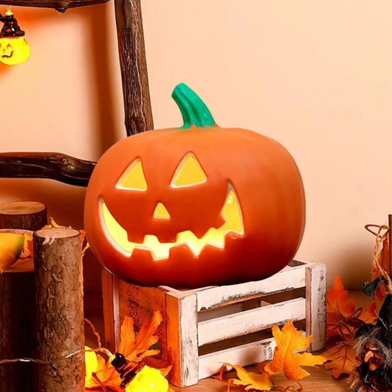 Citrouilles Halloween Déco Orange Brillante avec Sourire Sculpté