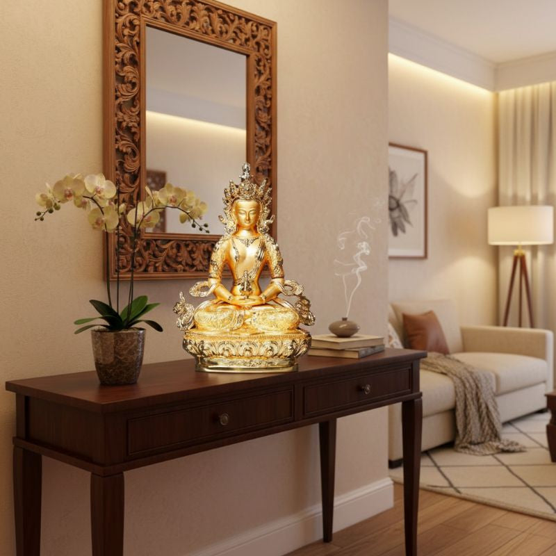 Sculpture En Métal Bouddha Amitayus Décorative