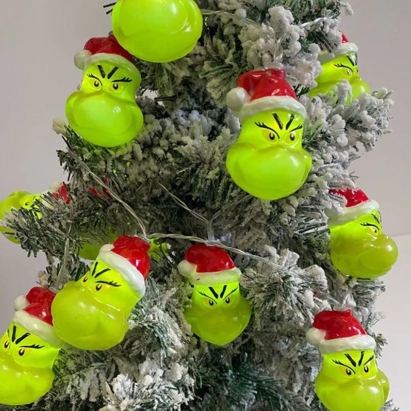 Guirlandes de Noël LED Grinch avec Chapeau Rouge