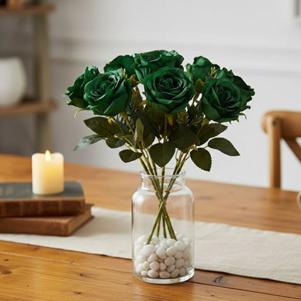 Fleur Artificielle Vert Bouquet de Roses Élégant