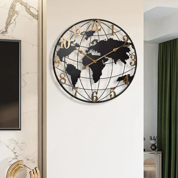 Horloge Monde Murale Élégante En Métal
