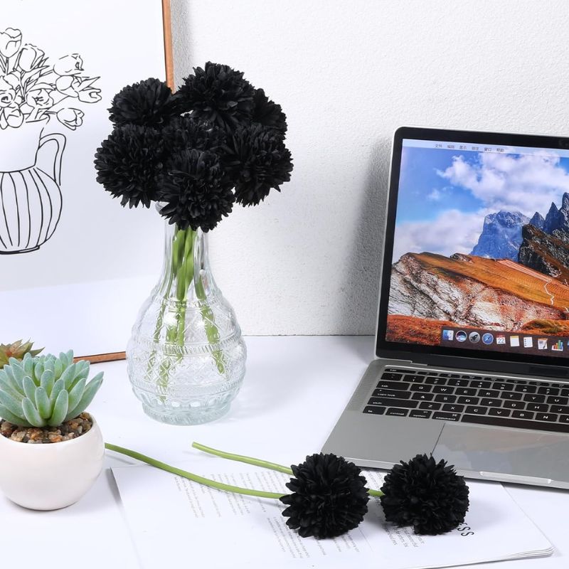 Fleur Artificielle Noir Avec Pompons Denses