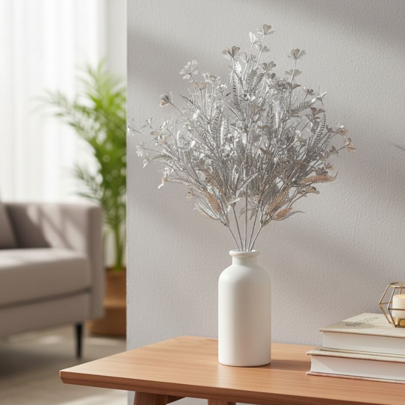 Fleur Artificielle Gris Avec Feuillage Métallisé Décoratif