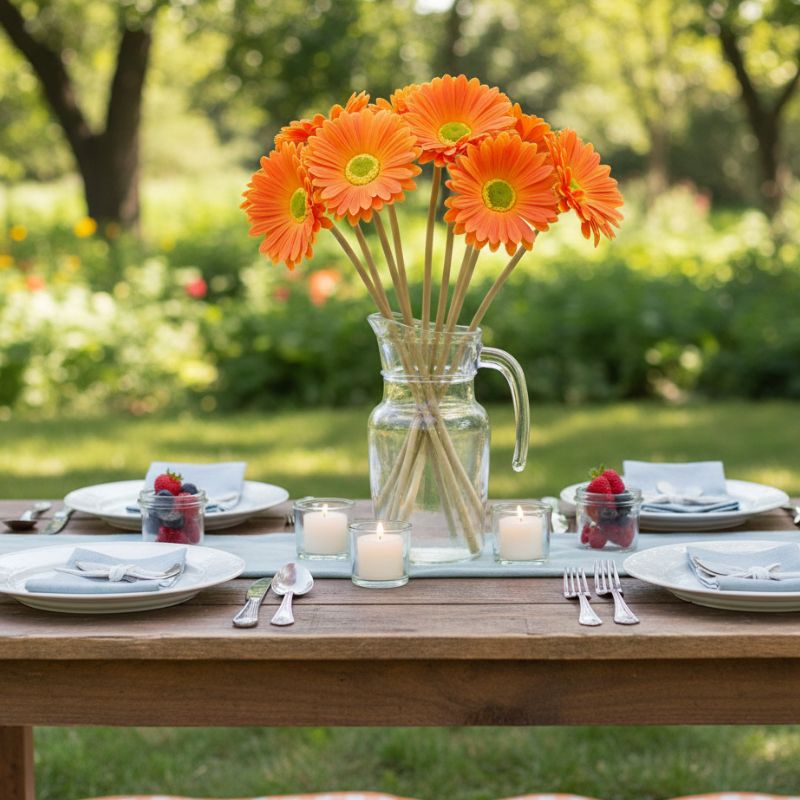 Fleur Artificielle Orange Avec Gerbera Isolé