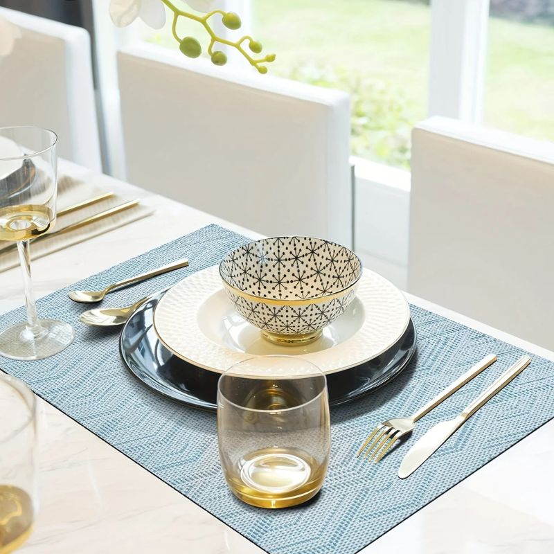 Set De Table Vinyle Bleu Clair Lavable Et Résistant À La Chaleur