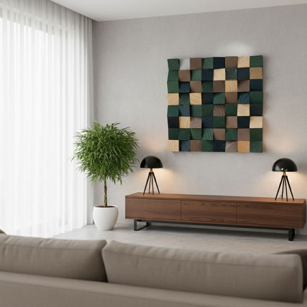 Panneau Mural Bois Avec Cubes En Relief