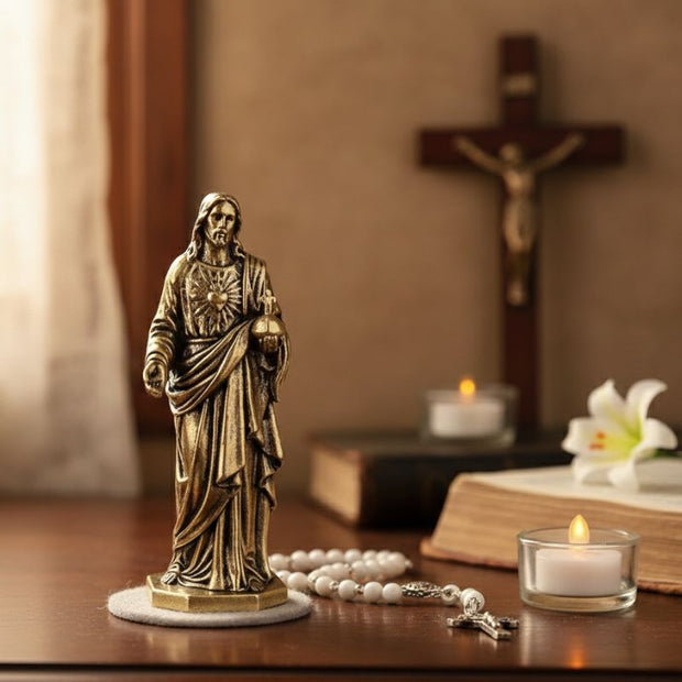 Sculpture Métal Jésus Sacré Cœur Décorative