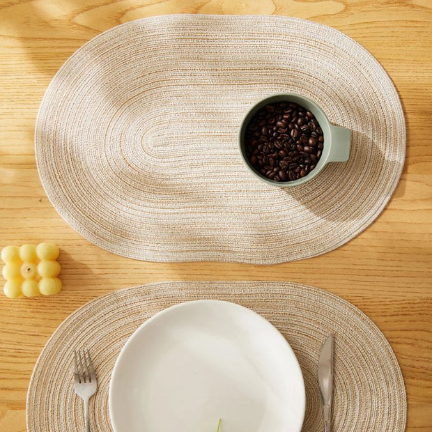 Set De Table Ovale Beige En Tissu Lavable Et Résistant 4 Pièces