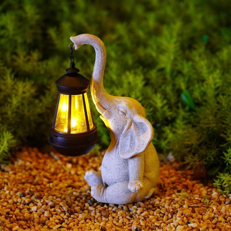 Sculpture Éléphant Décorative Avec Lanterne Solaire