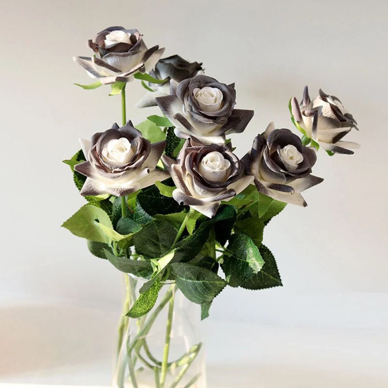 Fleur Artificielle Noir Avec Roses Bicolores En Bouquet Habillé