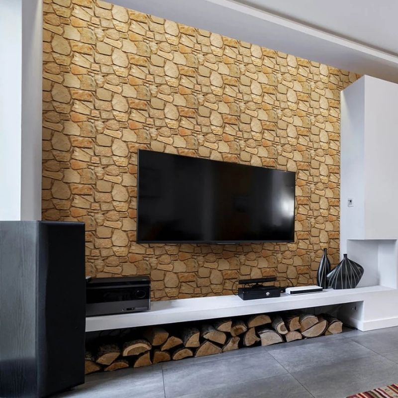 Panneau Mural 3D Fausse Pierre Marron Design Moderne