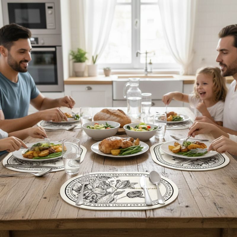Set De Table Cuir Imperméable Motif Fleurs Raffiné