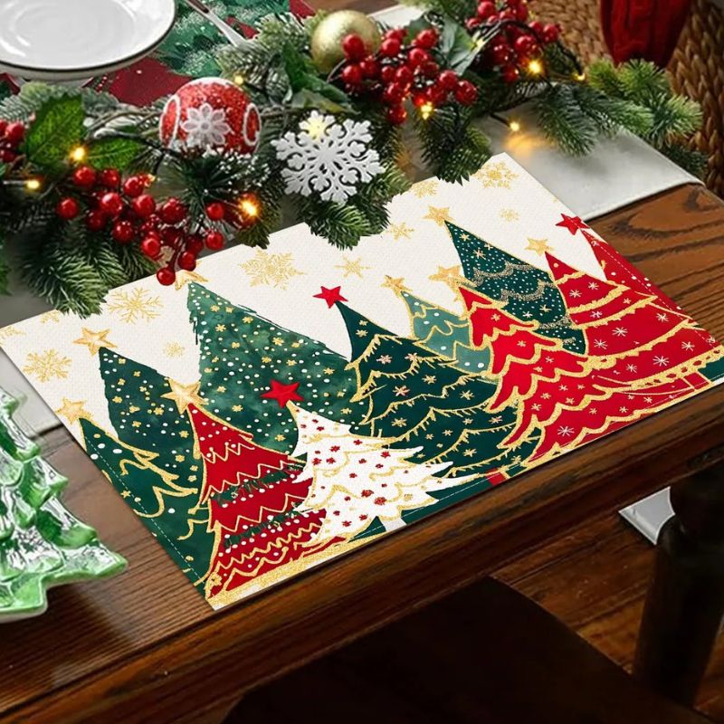 Set De Table En Lin Imprimé Sapins