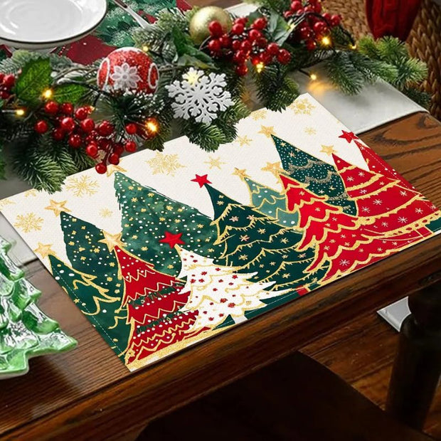 Set De Table En Lin Imprimé Sapins