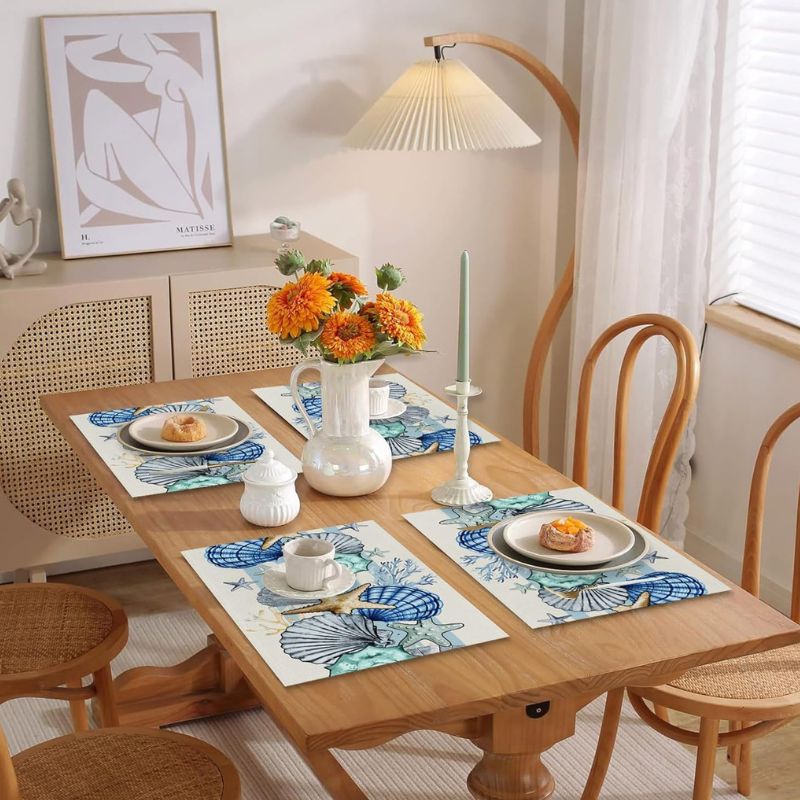 Set De Table En Lin Motif Coquillages Et Étoiles De Mer