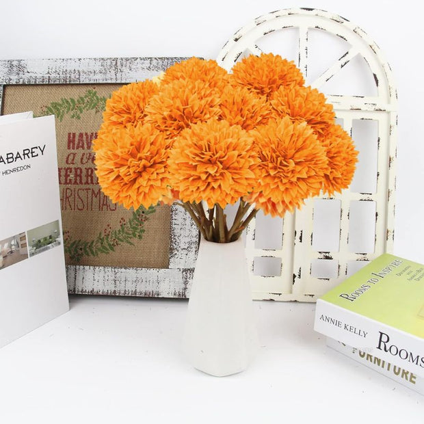 Fleur Artificielle Orange Avec Pompons