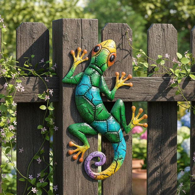 Sculpture Gecko En Métal Avec Couleurs Vives