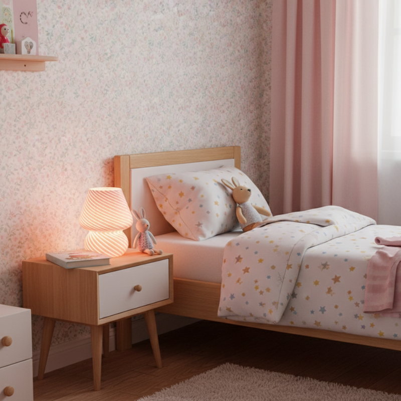 Lampe Champignon Rose En Verre Strié Élégante