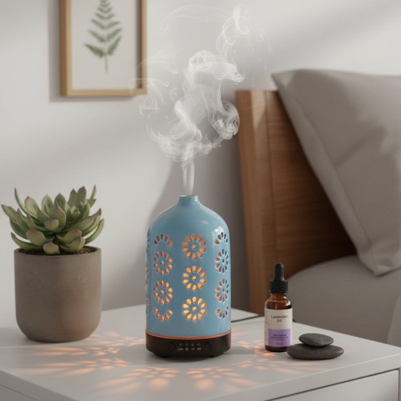 Diffuseur D’Huiles Essentielles Design En Céramique Bleu Élégant