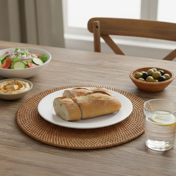 Set De Table En Rotin Rond Pour Ambiance Rustique