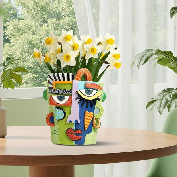 Sculpture Visage Artistique Avec Design Abstrait Multicolore