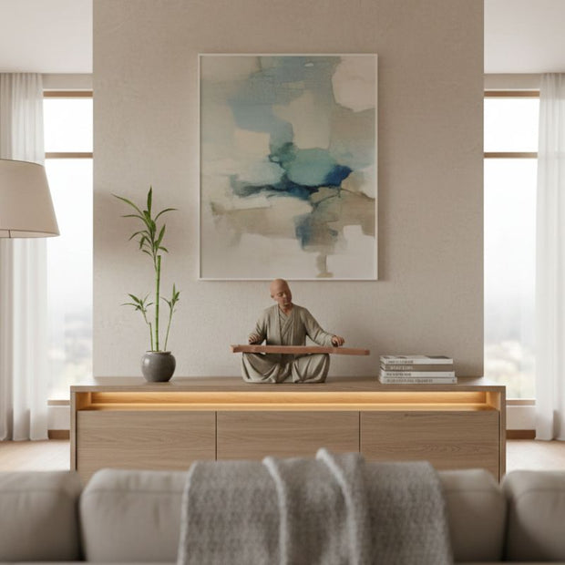 Statuette En Ivoire Moine Musicien Jouant Instrument Traditionnel