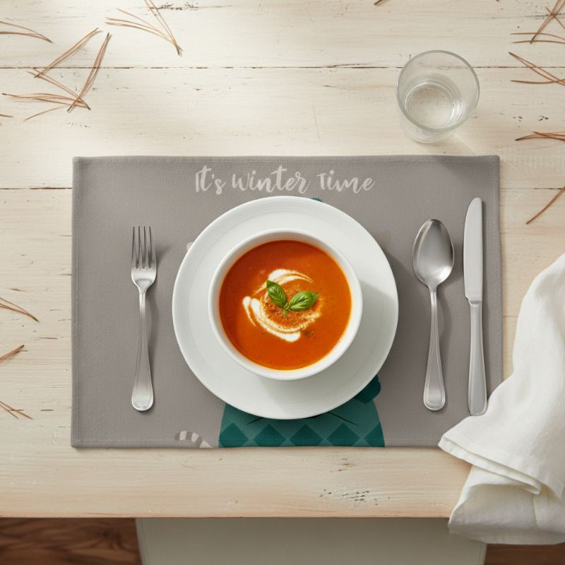 Set De Table en Lin Décoratif Chat Mignon D’Hiver