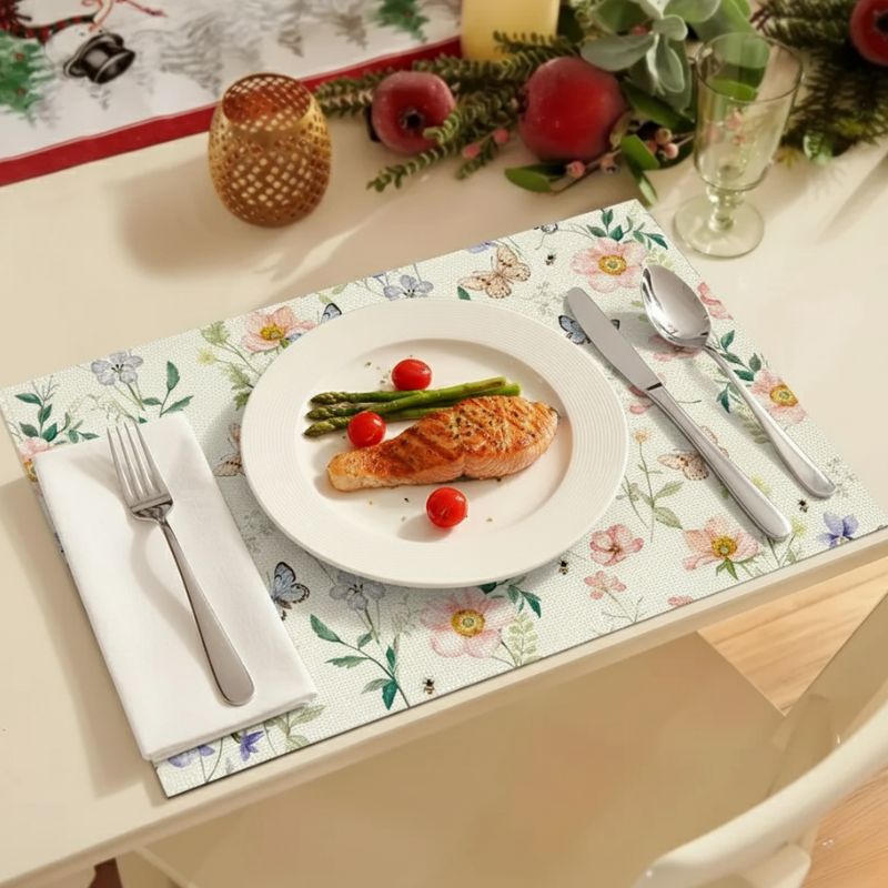 Set De Table Lavable Motif Floral Doux 4 Pièces