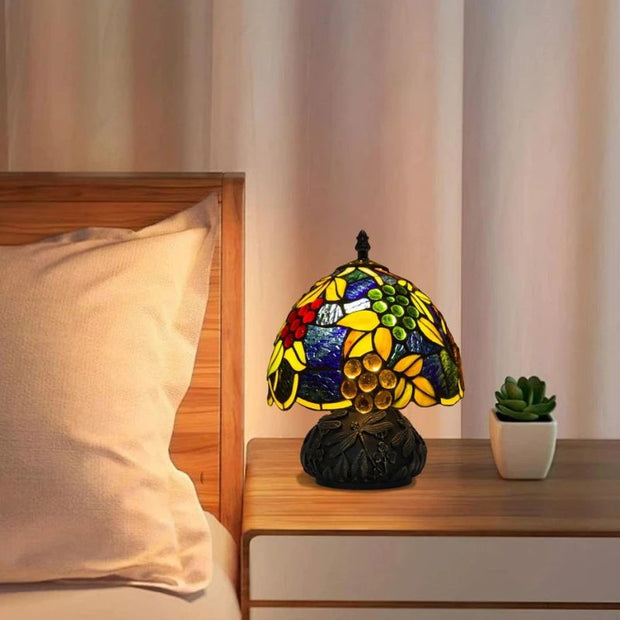 Lampe Champignon En Pâte De Verre Artisanale Avec Vitraux Colorés