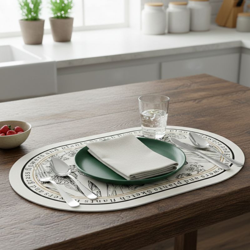 Set De Table Cuir Ovale Motif Floral Élégant
