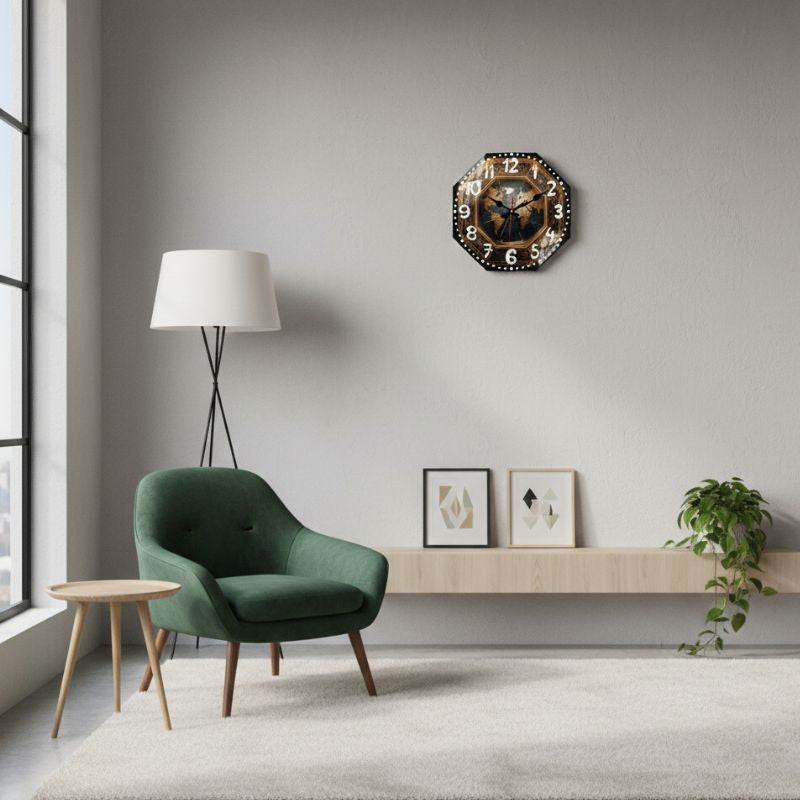 Horloge Monde Décorative Avec Design Octogonal