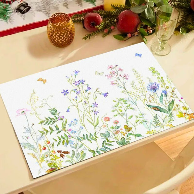 Set De Table Lavable Fleurs Champêtres Et Papillons 4 Pièces