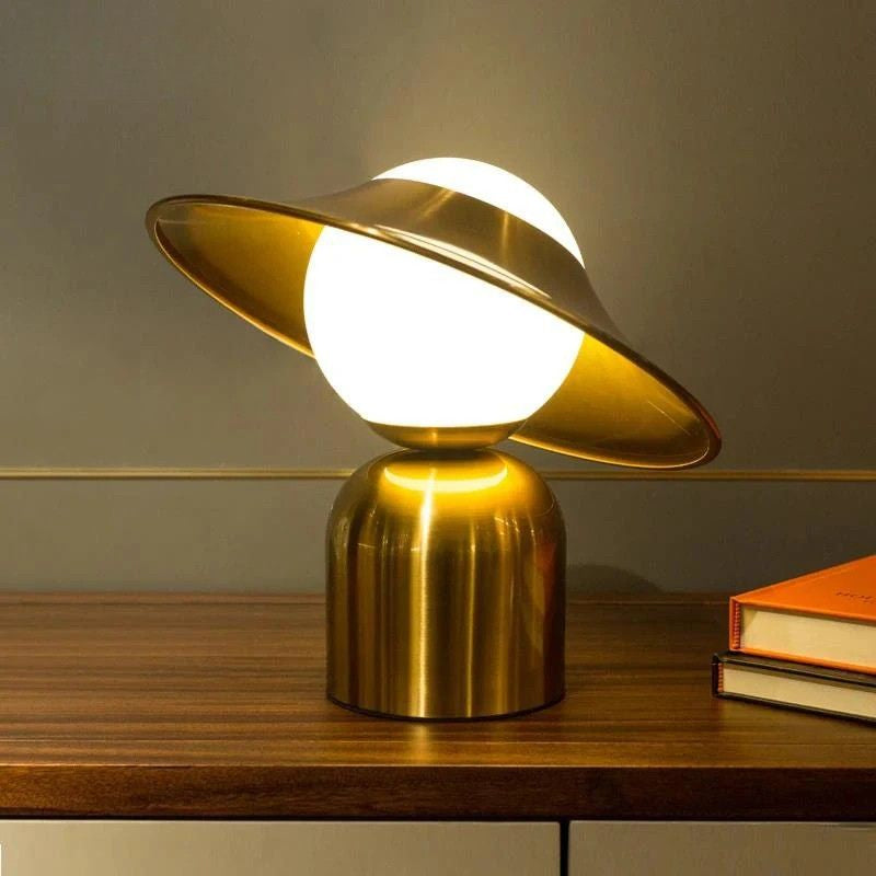 Lampe De Table En Verre Sphérique Avec Chapeau Métal