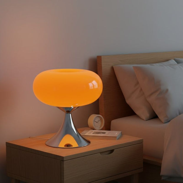 Lampe Champignon Orange En Verre Et Métal