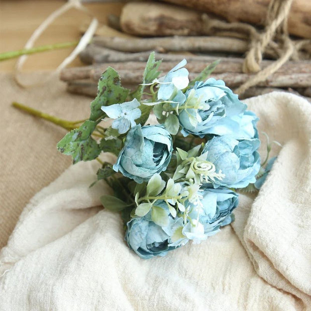 Fleur Artificielle Bleu Roses En Bouquet Texturé