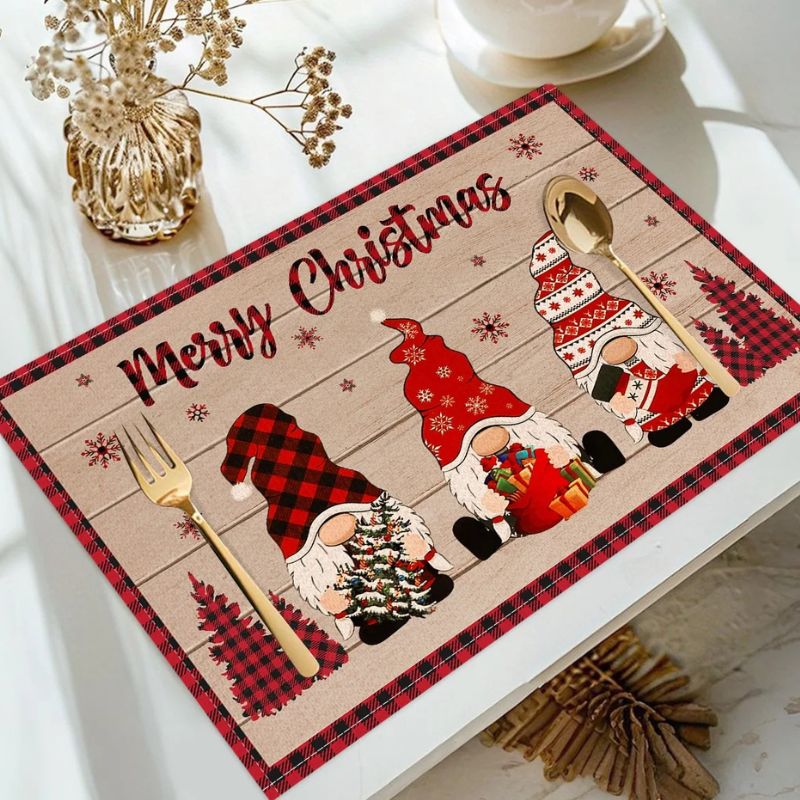 Set De Table En Lin De Noël Imprimé Merry Christmas Festif