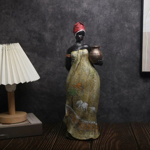 Sculpture Femme Africaine En Décoration Artisanale Avec Jarre