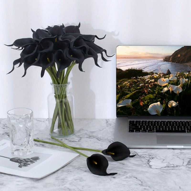 Fleur Artificielle Noir Avec Lys Calla En Bouquet Sculptural