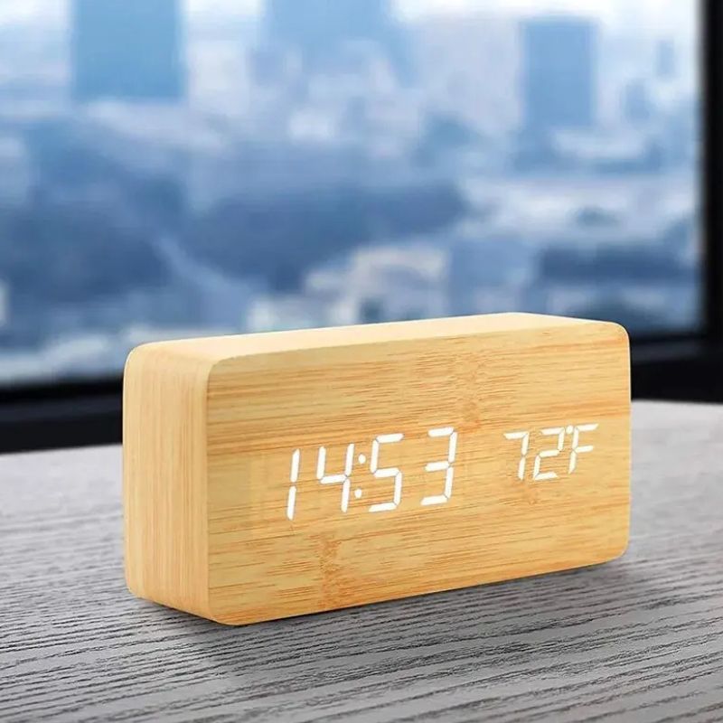 Horloge En Bois Numérique Avec Écran LED