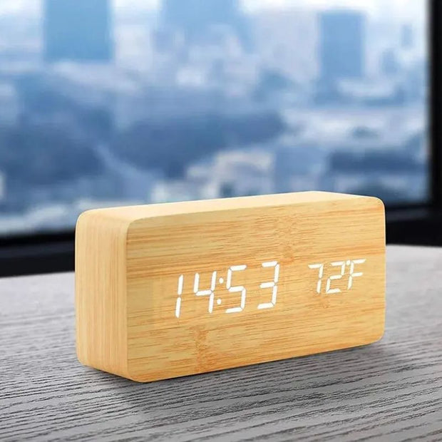Horloge En Bois Numérique Avec Écran LED