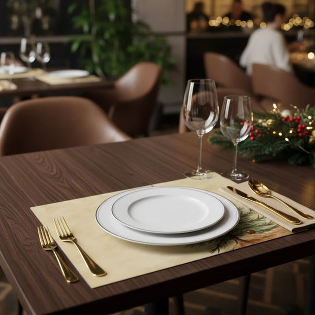 Set De Table De Noël En Lin Lavable Avec Design Sapin Festif 4 Pièces