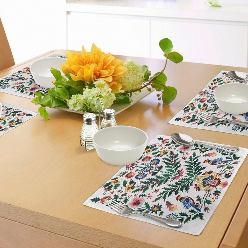 Set De Table En Lin Vintage À Motifs Floraux Et Oiseaux