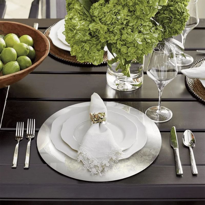 Set De Table Jetable Argenté Rond Avec Effet Miroir Élégant 50 Pièces